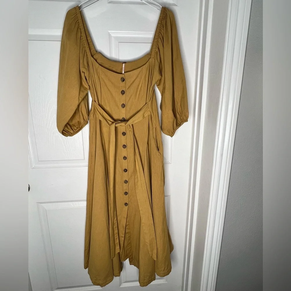 Free People Jayma Midi Linen Blend Dress Sz S